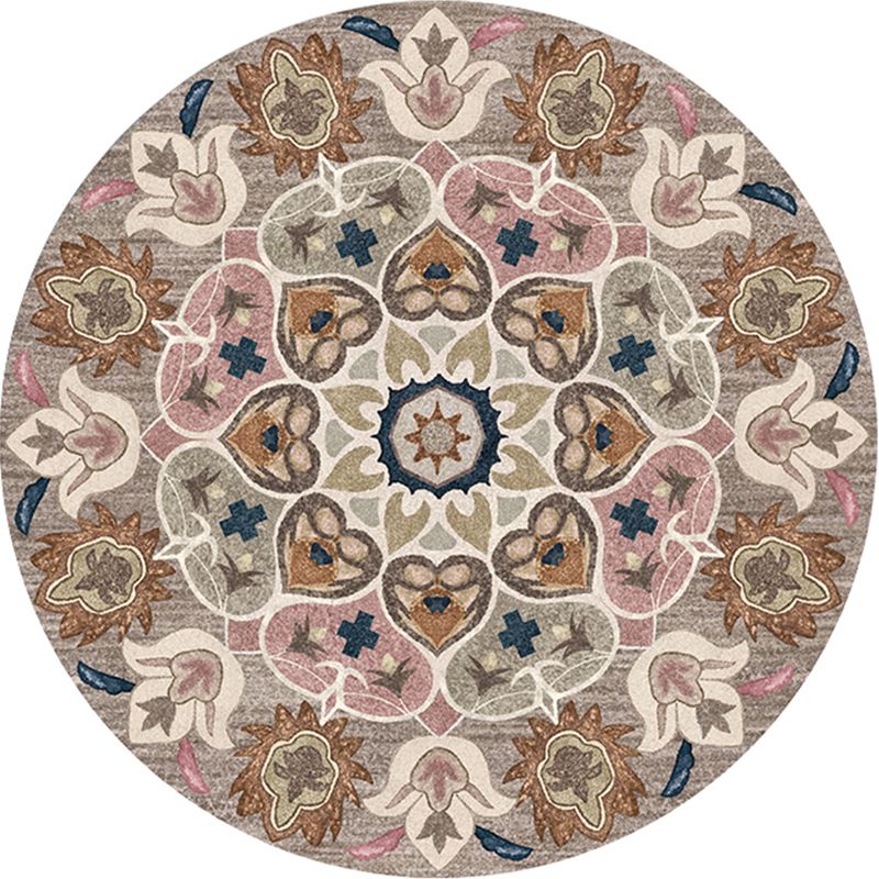 Ethnic Living Room Rug Multi-Color Tribal Pattern Carpet Synthetic Non-Slip Backing Easy Care Indoor Rug