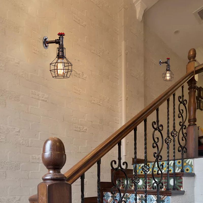 Industrial Geometric Sconce Light Fixture Metal 1-Light Wall Lights