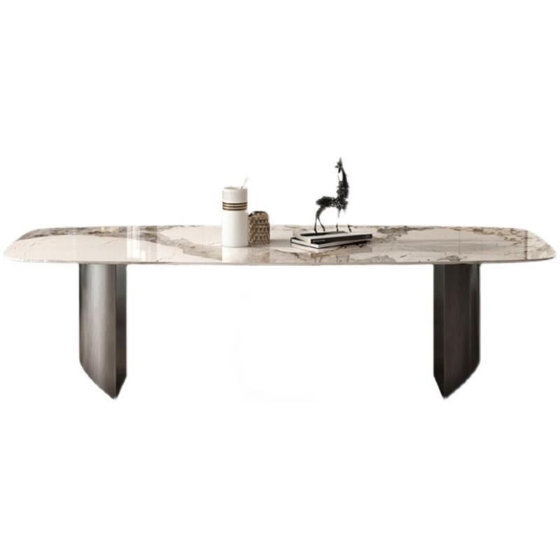 Industrial Rectangle Dining Table Sintered Stone Table with Metal Legs for Kitchen