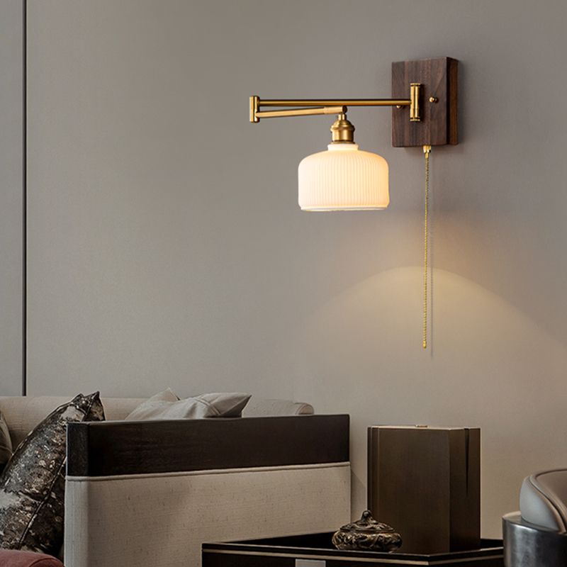 Metal Modern Wall Sconce Geometric Shape Wall Light with Ceramic Shade for Living Room