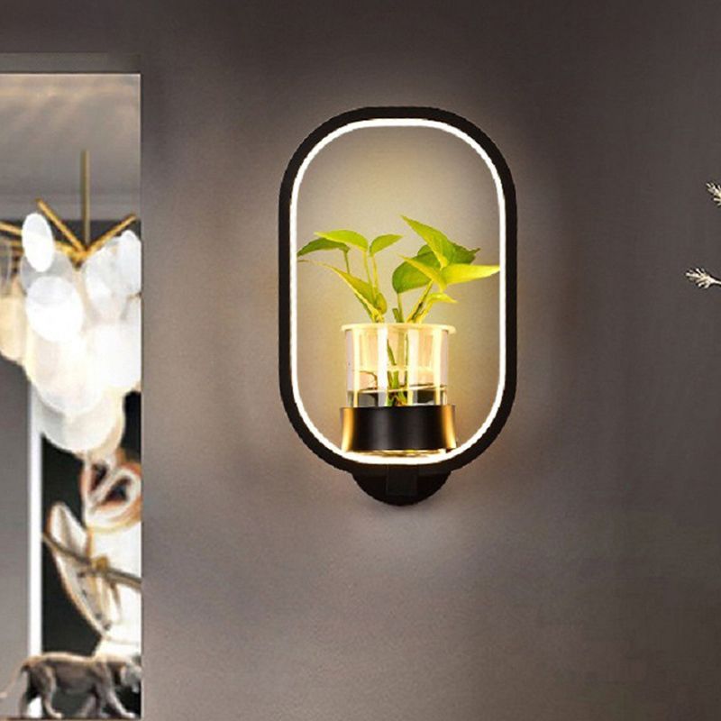 Decorative Halo LED Wall Sconce Metal Bedroom Wall Light Fixture with Glass Hydroponic Pot