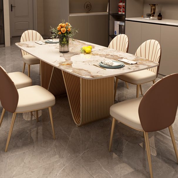 Modern Sintered Stone Dining Room Set Standard Height with Double Pedestal Base Dining Table Set