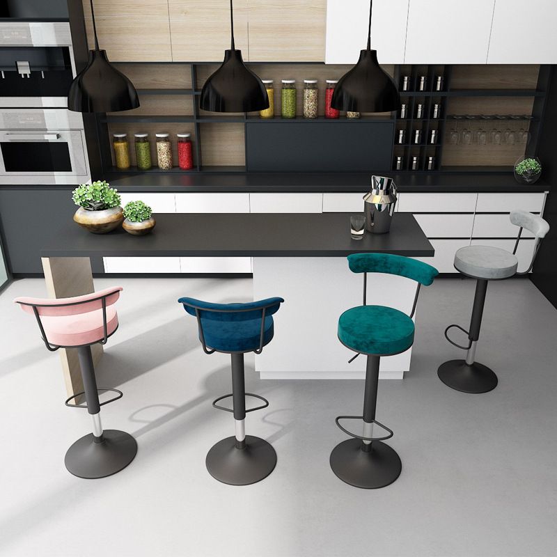 Glam Low Back Dining Stools Adjustable Height Bar Stools with Metal Base