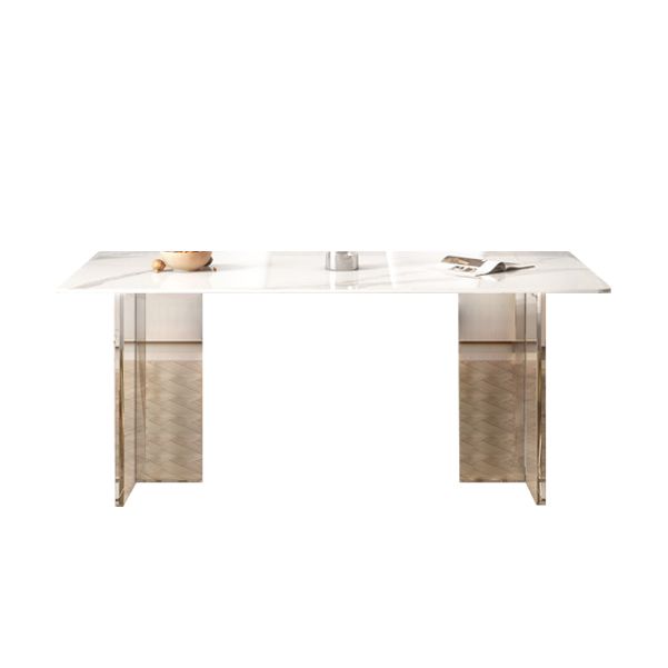 Simplicity Style Dinette Table Stone Rectangle Dining Room Table in White