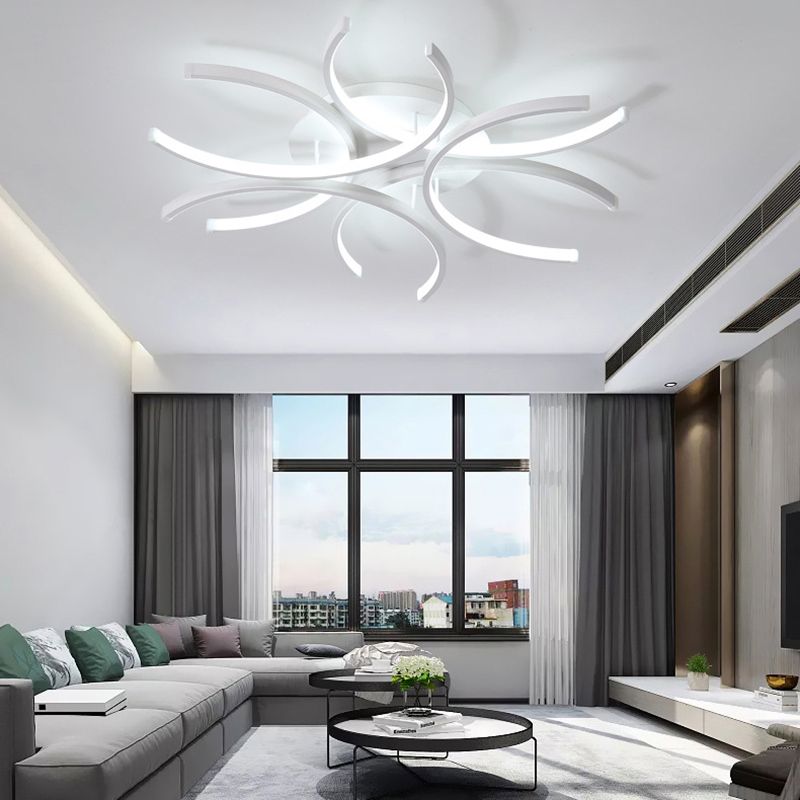 Acrylic White LED Ceiling Light in Modern Concise Style Lacquered Aluminium Linear Semi Flush Mount