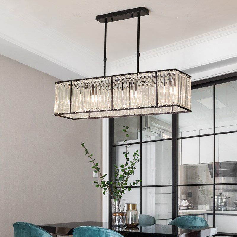 Crystal Cuboid Island Light Fixture Modern Chandelier 3 Light Island Light Fixtures