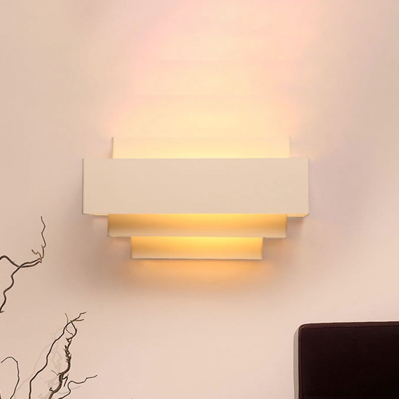 Contemporary Rectangle Wall Lamp with Tiered Design Metal 1 Head Bedroom Wall Sconce Lighting in White
