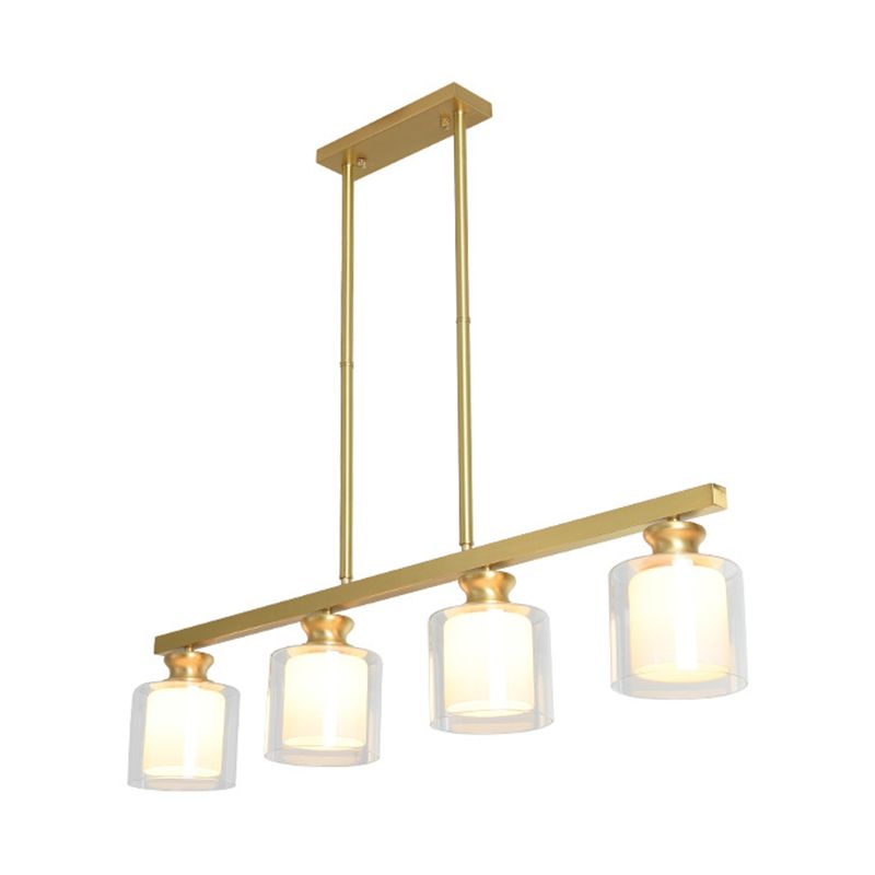 Cylinder Glass Island Chandelier Light Minimalist Gold Ceiling Pendant Light for Dinning Room
