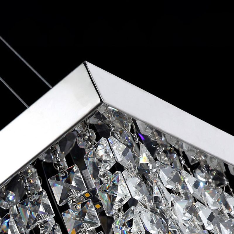 Modern Dining Chandelier Pendant Rectangle Crystal Hanging Lamp for Kitchen Dining Room