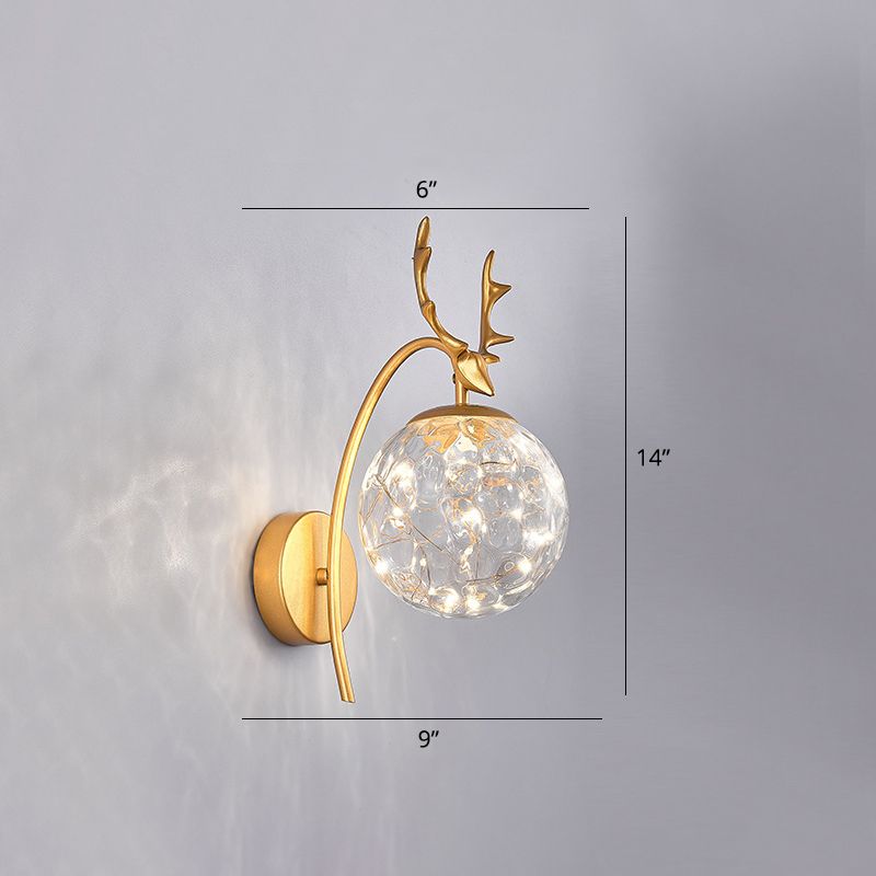 Nordic Ball Wall Mount Lighting Glass Stairs LED Starry Sconce Light with Antler Decor