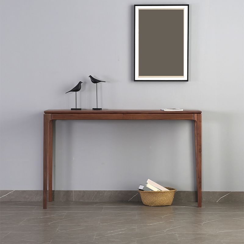Mid-Century Modern Sofa Table 4 Legs Wood Rectangle Storage Walnut Console Table
