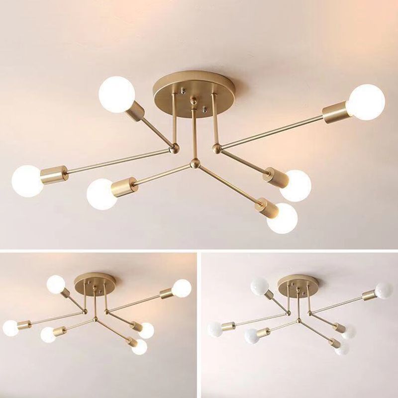 Metallic Semi Flush Light Fixtures Exposed Bulb Modern Bedroom Ceiling Flush Mount Lights