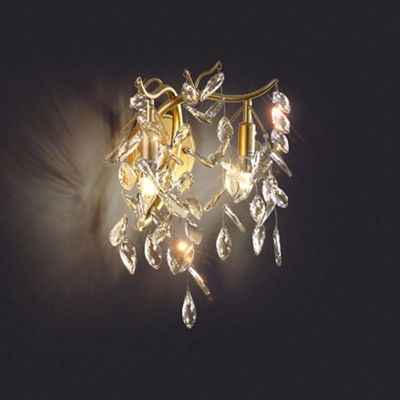Gold Metal Modern Wall Sconce Geometric Shape Wall Light with Crystal Shade for Bedroom