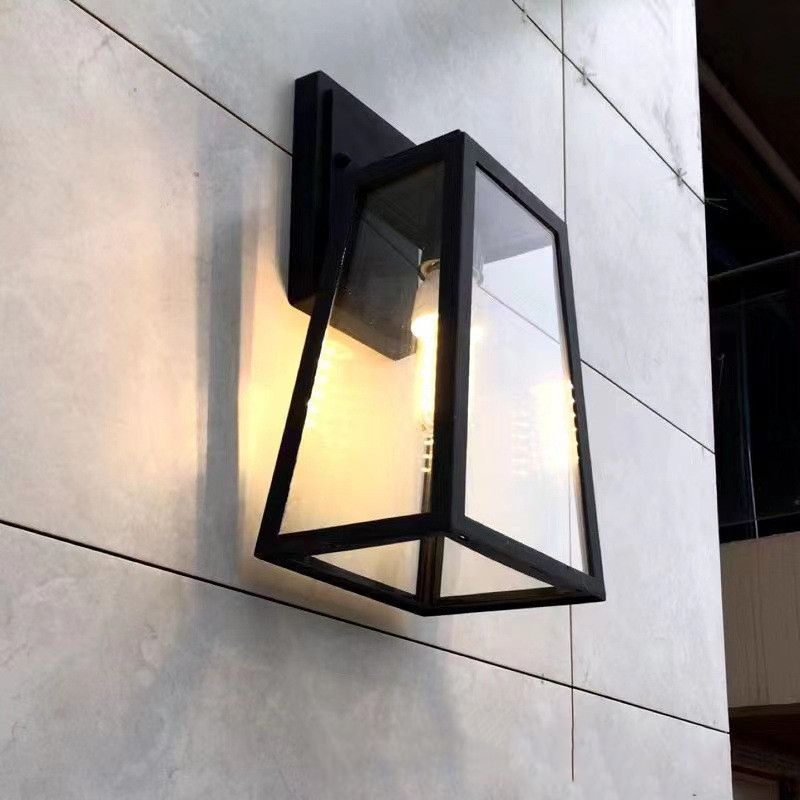 Industrial Metal Wall Sconce Geometric Shape Wall Light with Glass Shade for Courtyard