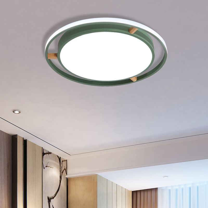Nordische LED Deckenbündelleuchte Weiß/Grün/Grau Zweikreis dünne Flushmount Beleuchtung mit Holz Arm, 16 "/19.5" /23.5 " W