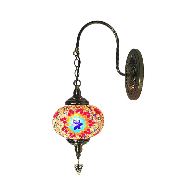 Sphere Cut Glass Wall Lamp Decorative 1 Bulb Living Room Wall Light Fixture in Red/Red and Blue