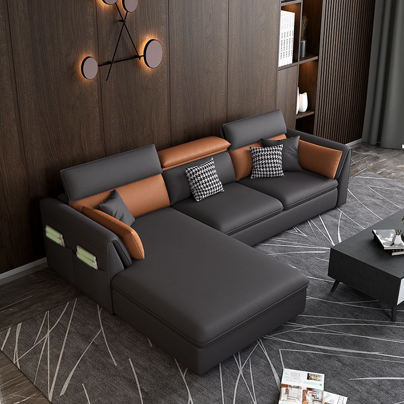 Faux Leather Sectional Sofa with Storage Stain-ResistanSofa with Cushion Back