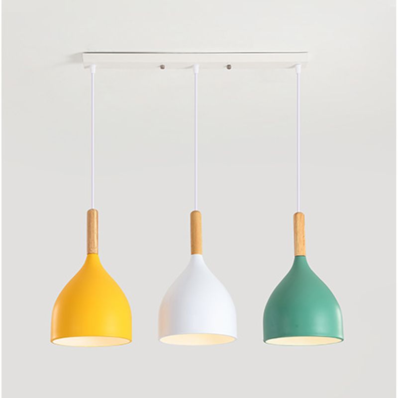 3 Lights Dining Room Pendant Lighting Macaron Metal Raindrop Shaped Multiple Hanging Light