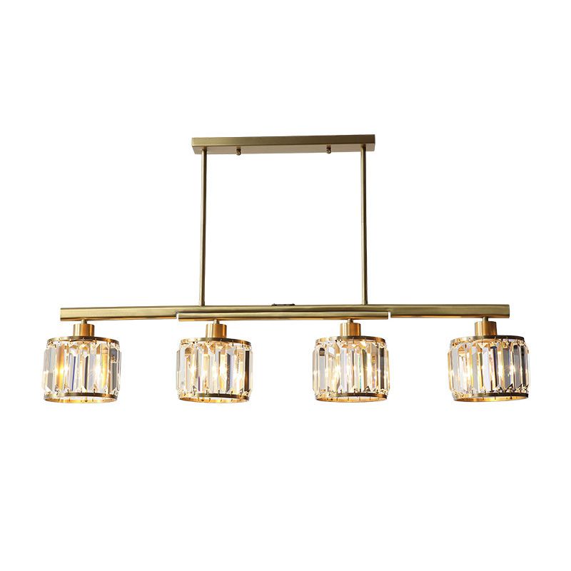 Diseño único de iluminación de la isla de cocina de 4 luces dorado con sombra de cristal