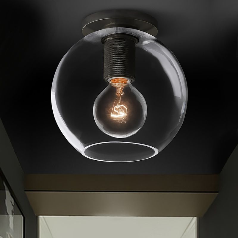 Luminaire de plafond à 1 tête en verre transparent à montage encastré sphère traditionnelle en noir/laiton/chrome pour le salon