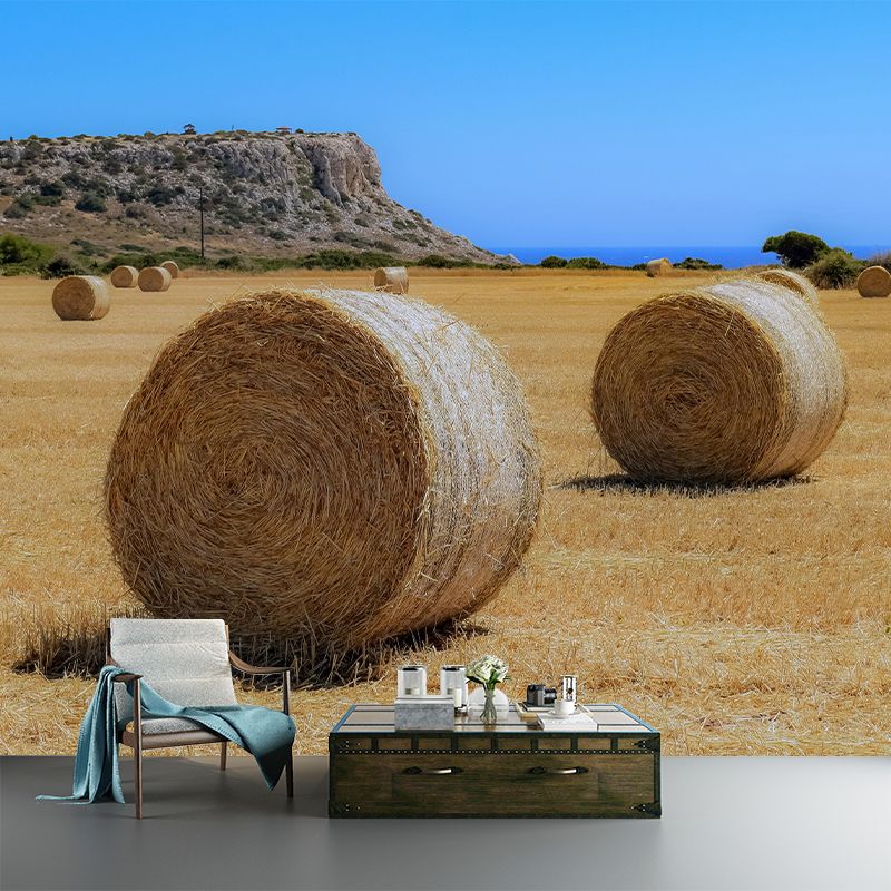 Dry Straw Bales Mural Horizontal Photography Eco-friendly for Dining Room