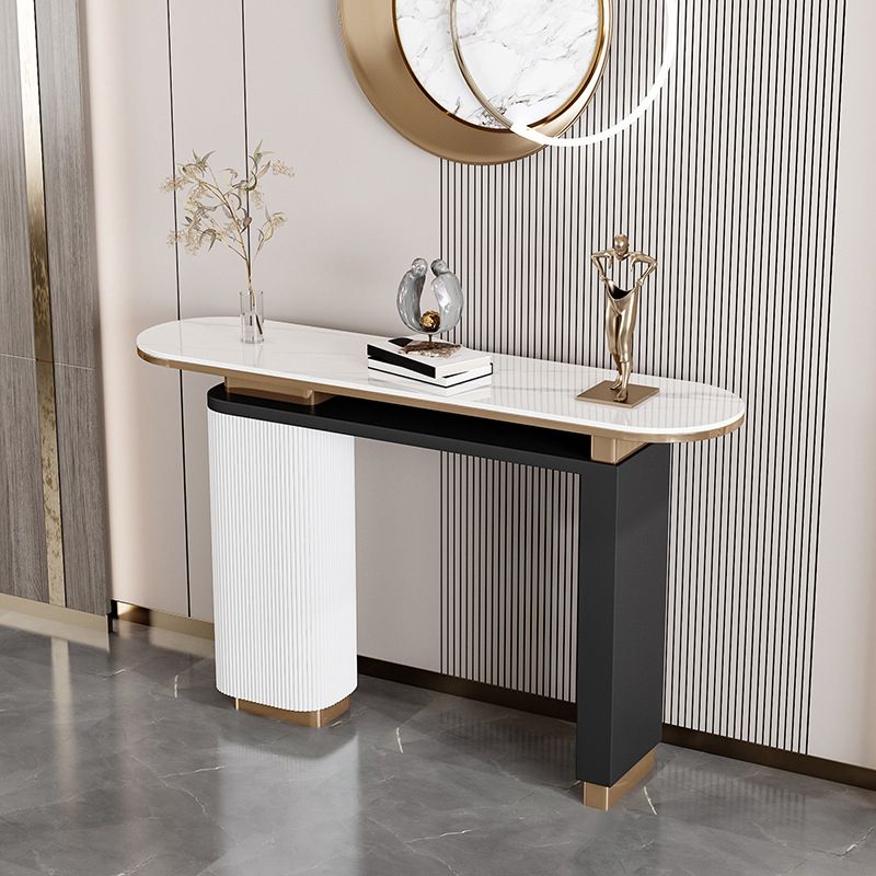 Glam Stone Console Table Oval Shape Console Sofa Table for Hall