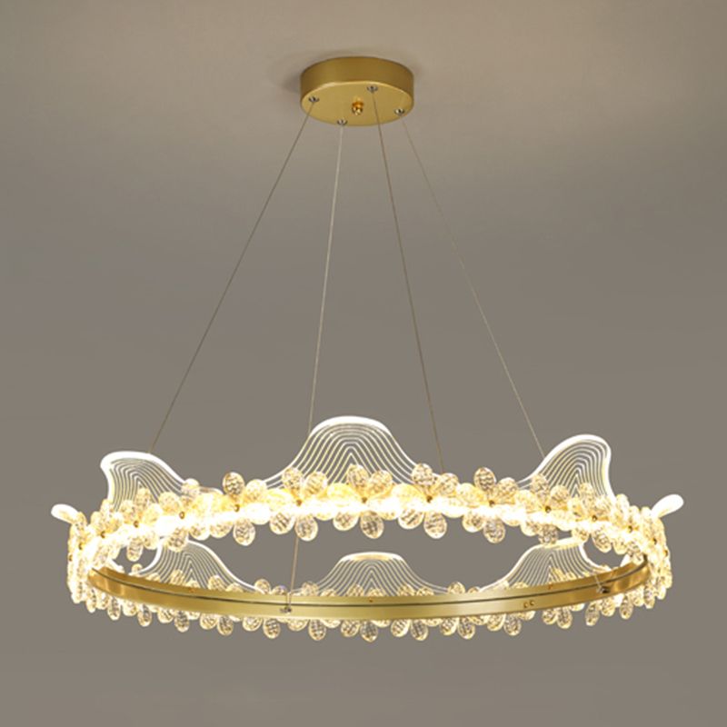 Contemporary Crown Shape Pendant Chandelier Crystal 1-Light Pendant Lighting in Gold