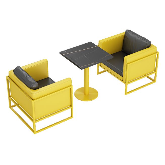 Mesa industrial de piedra sinterizada para comedor, cocina, mesa superior negra con marco amarillo
