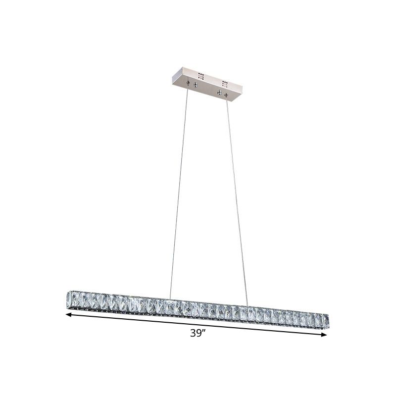 Modernist Linear Island Pendant Crystal Block Dining Room LED Suspension Lighting in Sliver