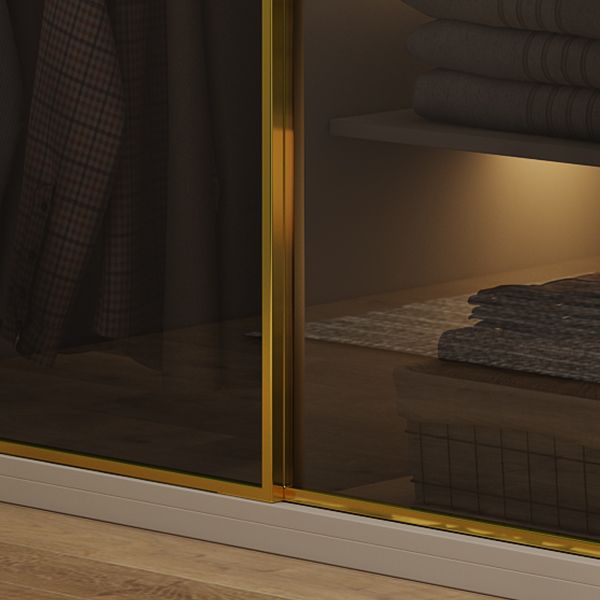 Glass and Wood Wardrobe Cabinet Sliding Wardrobe Armoire without Light