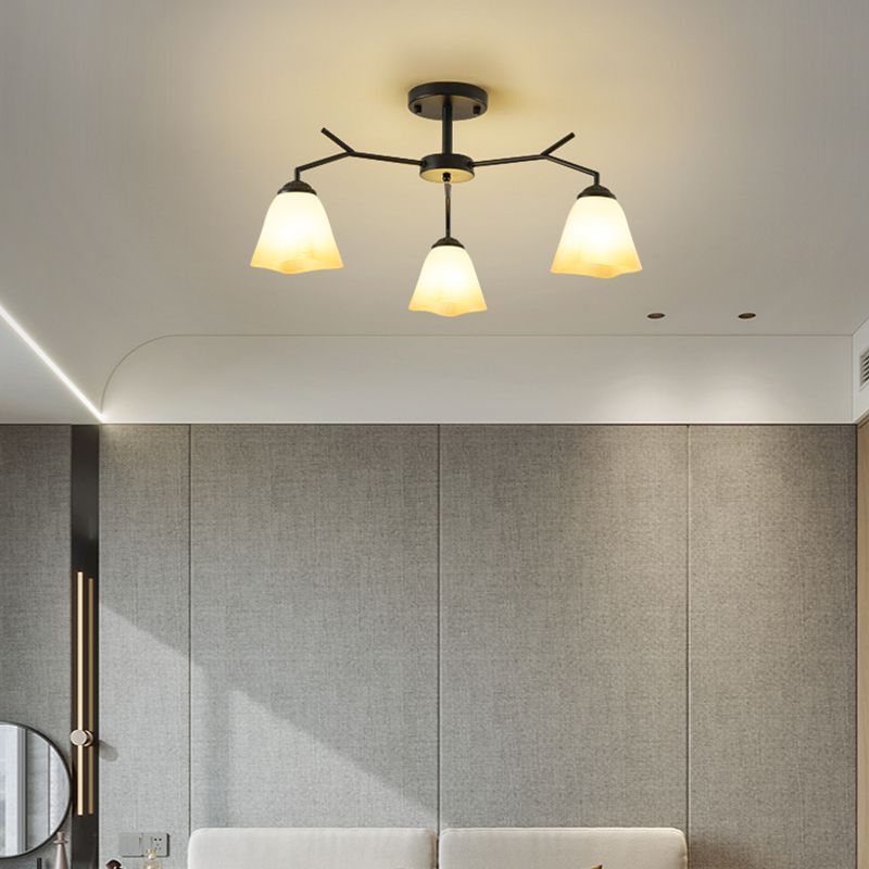 Black Shaded Semi Flush Light Fixture Simplicity Glass Living Room Semi Flush Mount Light