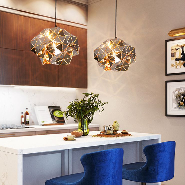 Chrome Laser-Cut Pendant Lamp Decorative Postmodern Stainless Steel Suspension Light