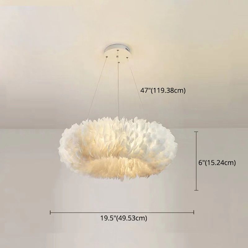 Feather Donut Chandelier Pendant Light Nordic Style White Pendant Lighting Fixture