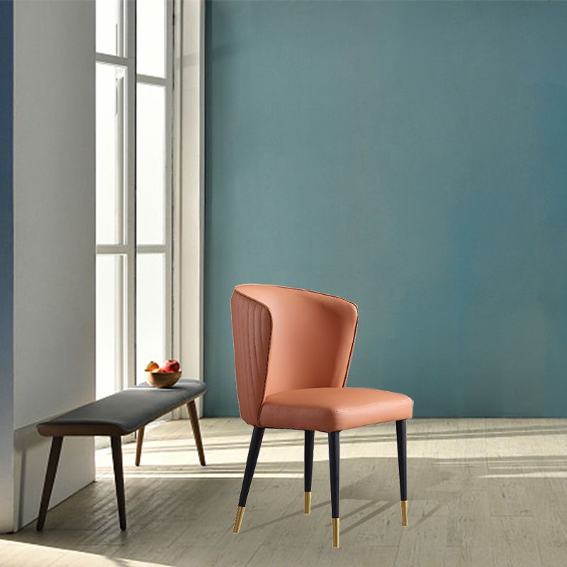 Orange and Gray Dining Chairs Glam Faux Leather Armless Side Chair