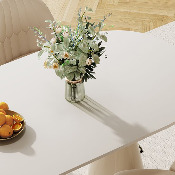 1/5 Piece Oval Shape Stone Top Dining Room Chair Set in White