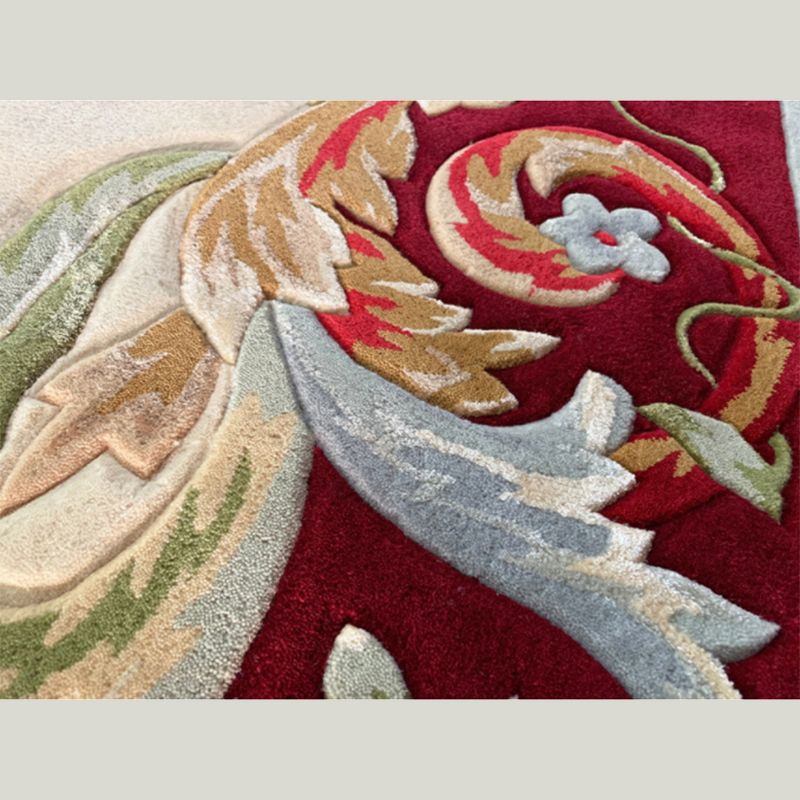 Red Living Room Area Carpet Shabby Chic Antique Pattern Area Rug Polyester Non-Slip Rug