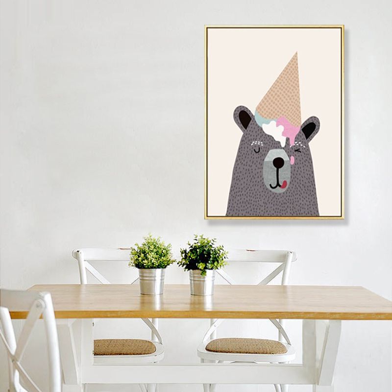 Kids Illustration Bear Canvas Print Soft Color Nursery Wall Art, Multiple Size Options