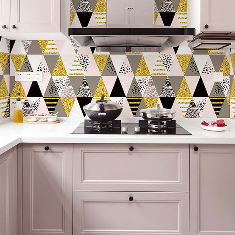 Modern Triangle Wallpaper Roll for Bedroom 9.7-sq ft Peel and Stick Wall Covering in Yellow-White