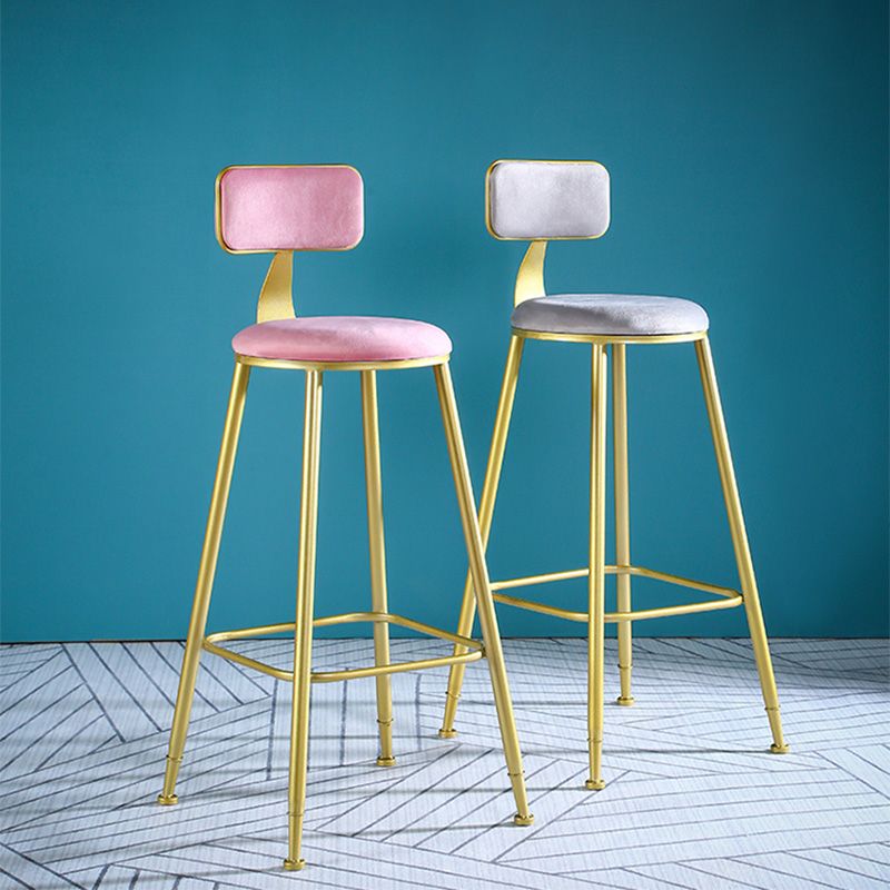 Glam Style Velvet Barstool Round Bar Height Stool with Gold Frame