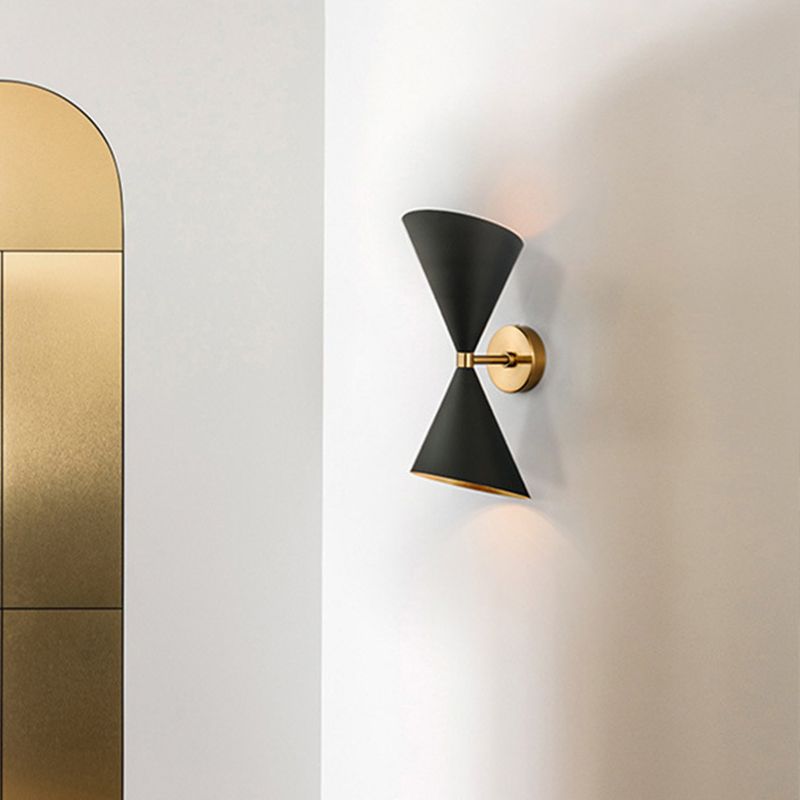HourGlass Wall Mount Light Fixture Modern Metal 2 Bulbs Black Wall Lighting Fixture