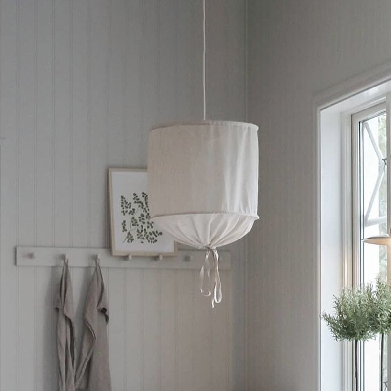 Hand-Worked Barrel Fabric Pendant Lamp Modern 1-Light Flaxen Hanging Ceiling Light with Pull String