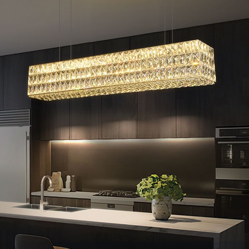 Lámpara colgante de restaurantes rectángulos modernos de acero inoxidable de acero de acero inoxidable con sombra de cristal