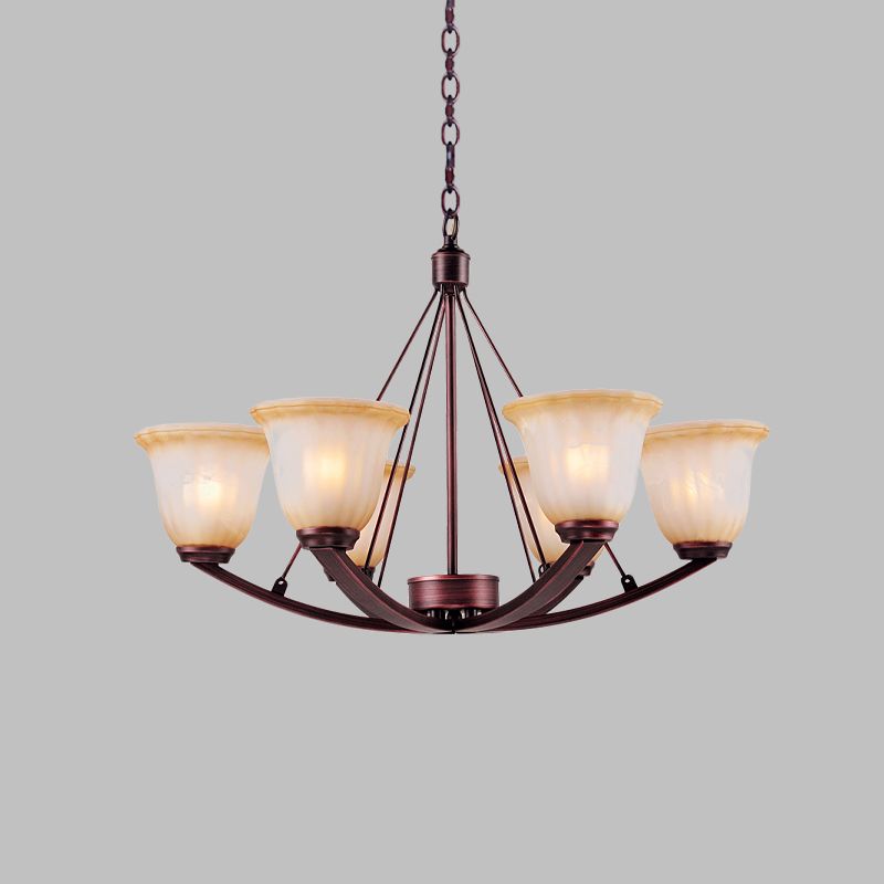 Antieke bel kroonluchter hanglamp 6/8 bollen matglashanglamp in koper voor woonkamer