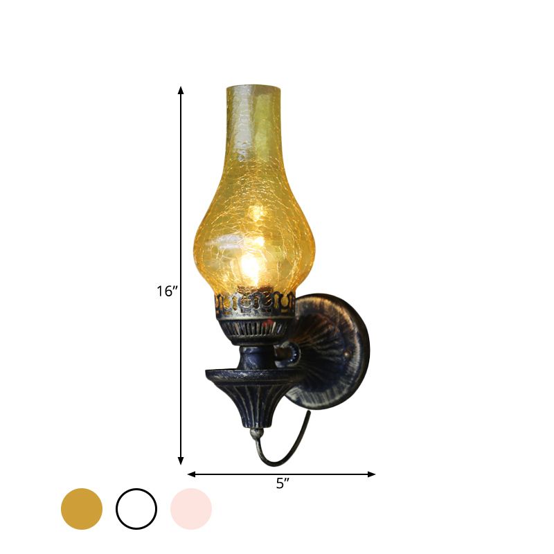 Factory Vase Shade Wall Light 1 Head Yellow/Clear Crackle Glass Sconce Lighting Fixture for Outdoor