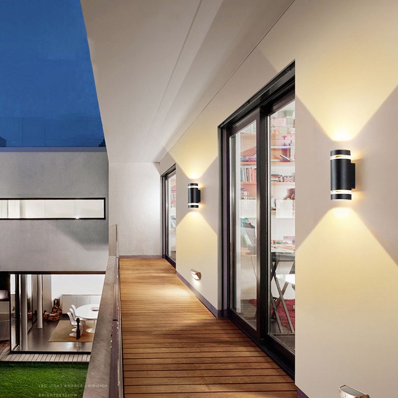 2-Lights Up & Down Lighting Cylindrical Wall Sconce 9" H Garden Corridor Lighting Fixture in Black