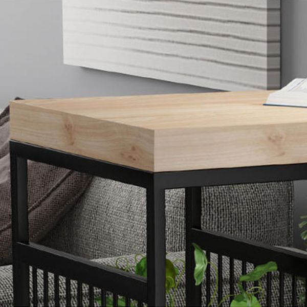 Natural Finish Solid Wood Top Bar Table Contemporary Metal Frame Pub Table