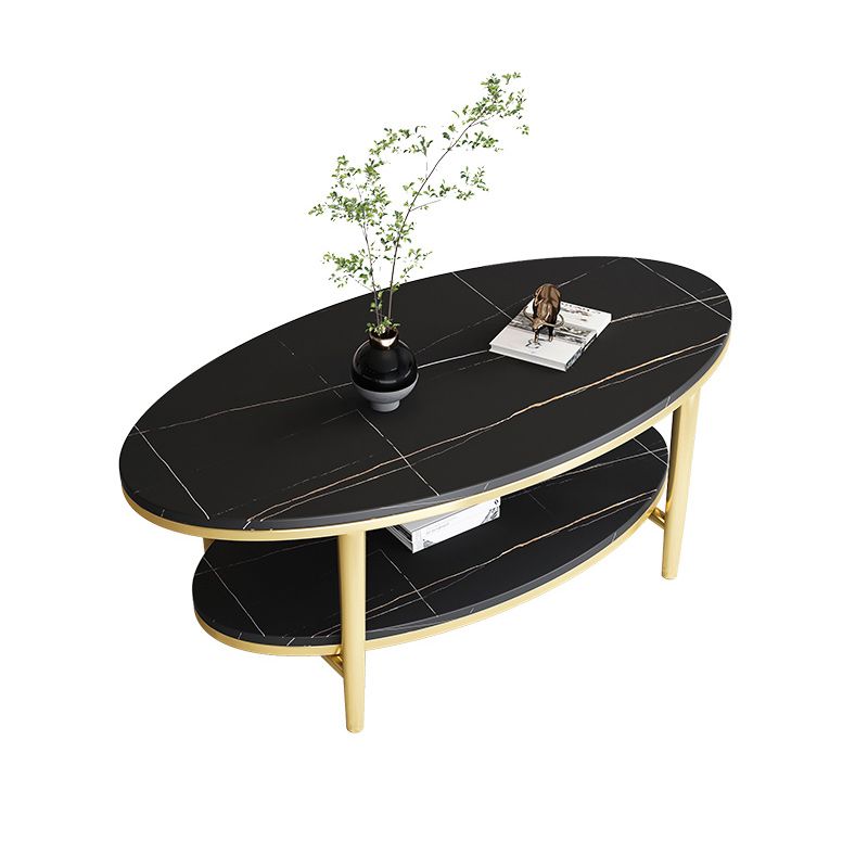 Glam Iron 4 Legs Cocktail Table with Shelf Oval Slate Top Coffee Table