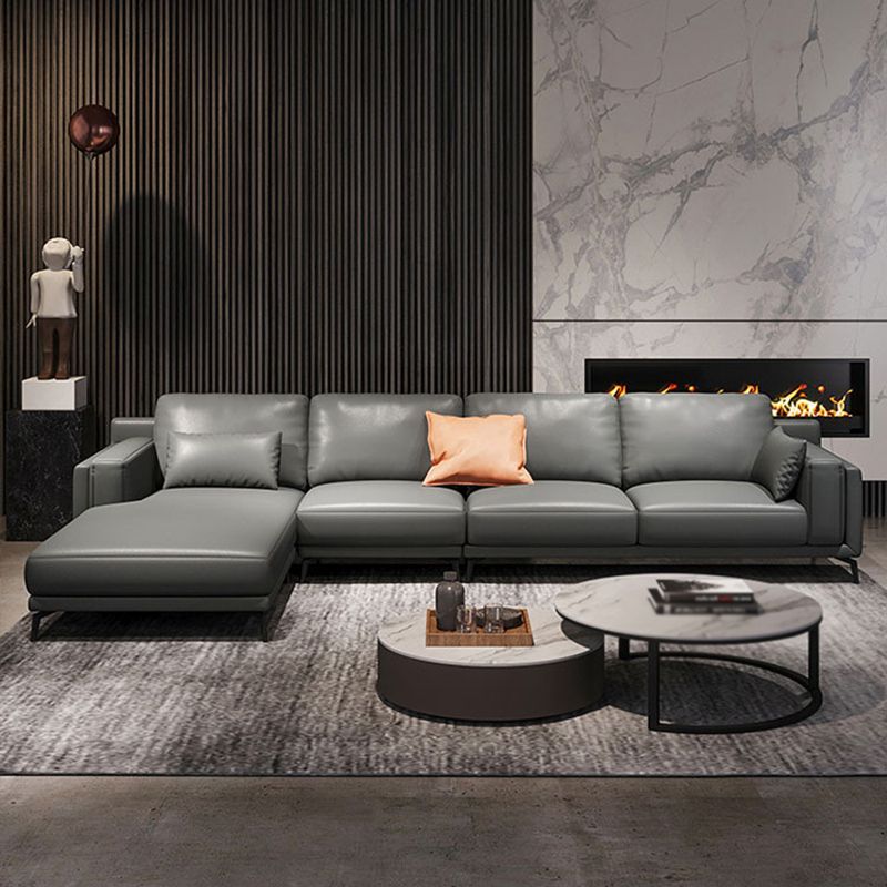 Square Arm Grey Pillowed Back Cushions Splayed Wooden Legs Sofa