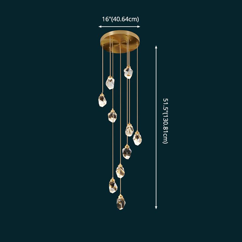 Contemporary Pendant Clear Crystal Hanging Ceiling Light for Spiral Stair