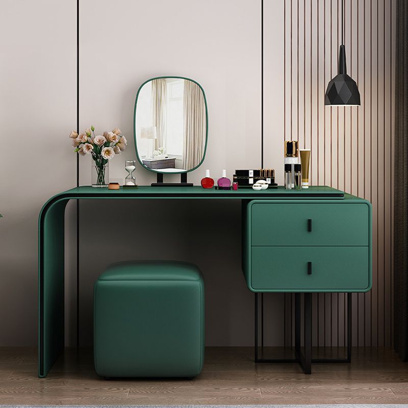 Mirror Bedroom Glam Double Drawers Faux Leather Standing Make-up Vanity